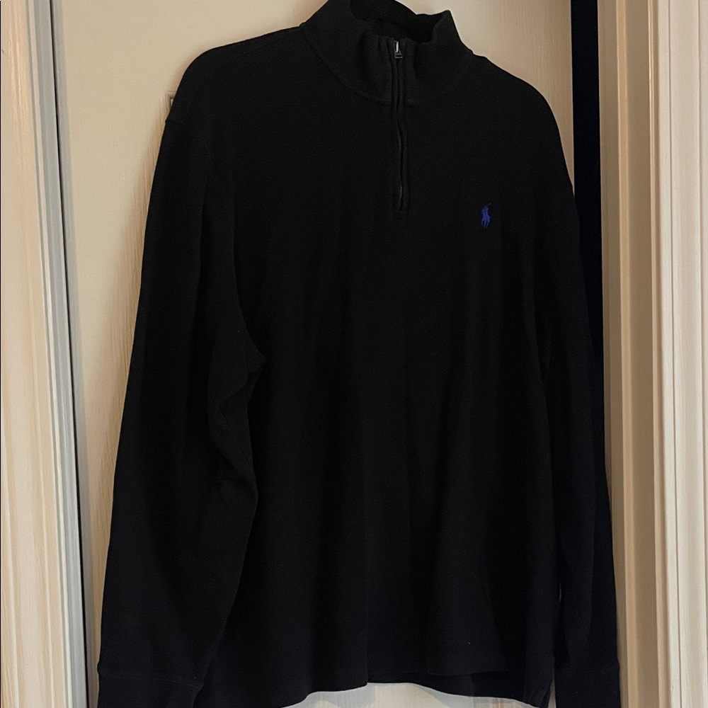 Ralph Lauren Black Zip-Up Sweater with Blue Logo